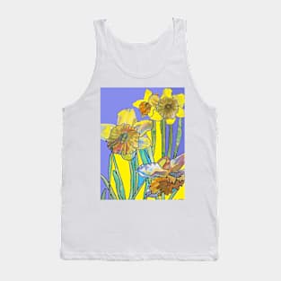 Abstract Yellow Daffodil Watercolor Pattern on Navy Blue Tank Top